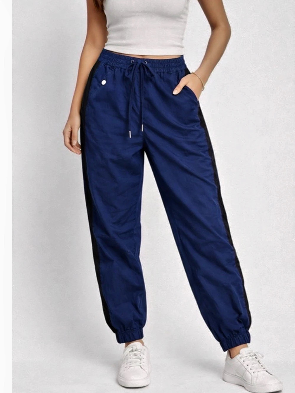 Maeve Cotton Track Jogger Pants in Blue Size Medium